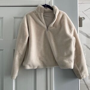 A New Day Cream Boxy Faux Fur Quarter Zip Pullover Sweatshirt Size X-Small